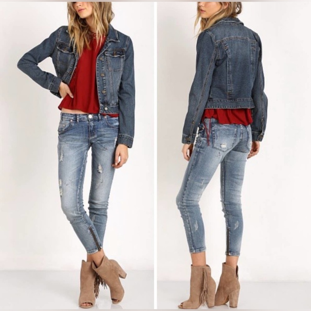 Free People Fitted Denim Jacket Indigo Size Extra Small XS - Picture 3 of 15